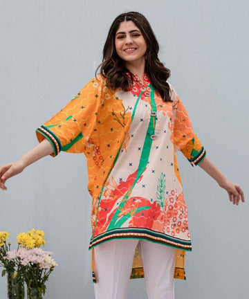 Zellbury Shirt Tan Orange Lawn Lawn Collection 2021